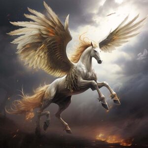 大空を駆けるペガサスの神話イメージイラスト｜夢追い人に翼を与える天馬